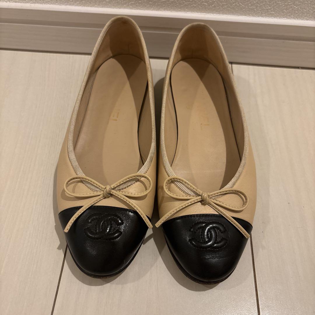 入荷通知 アプリ おすすめ CHANEL シャネルバレリーナ37C フラットシューズ黒 バレエ 靴