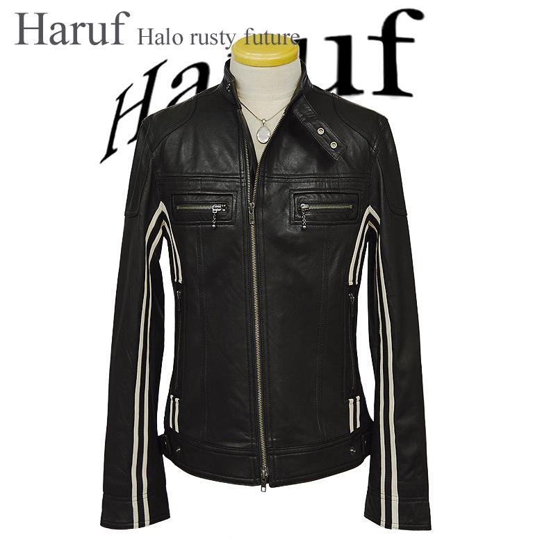 【Haruf】本革 ライダースジャケット シングル ライン入り