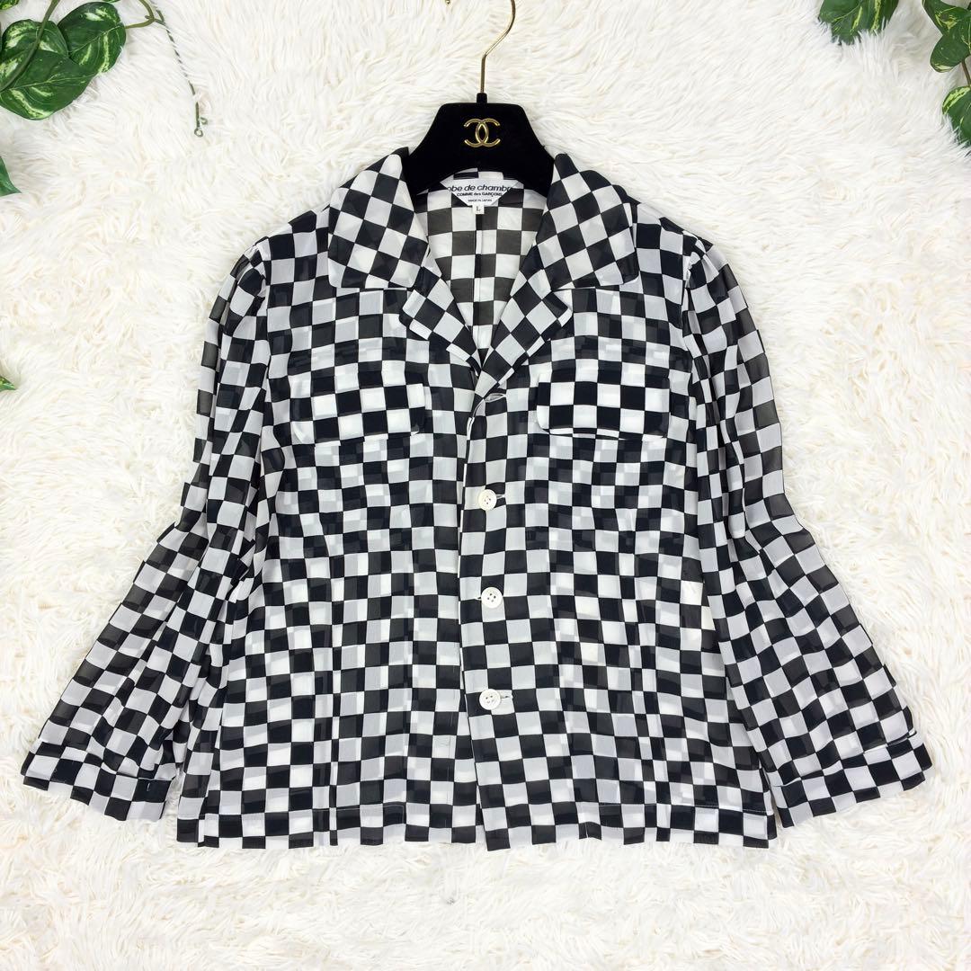 コムデギャルソン　ブロックチェック　市松模様　開襟シャツ　七分袖　L