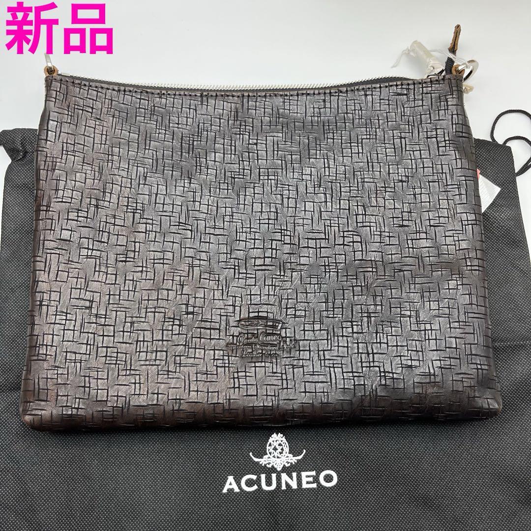 ACUNEO フルレザー ショルダーバッグ ブラウン 新品サコッシュ総革アクネオ