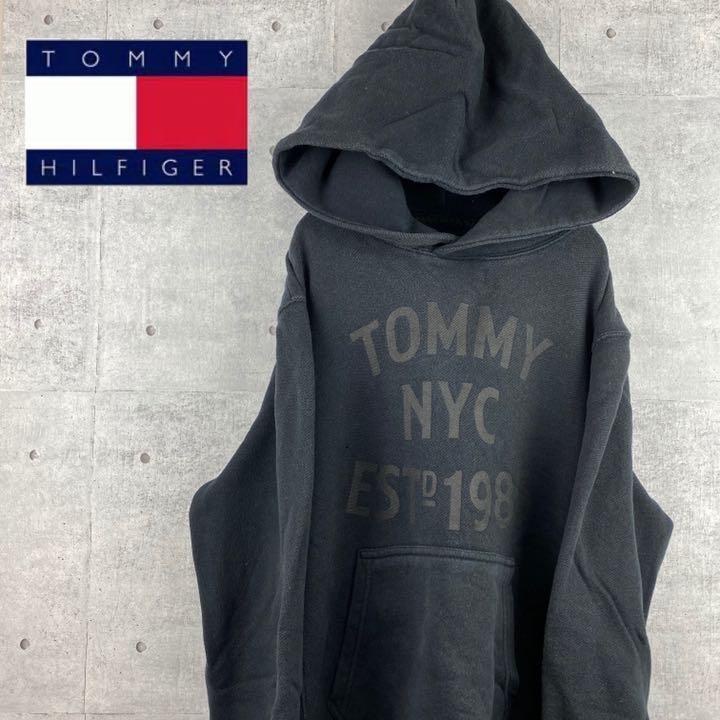 Tommy プルオーバー パーカー シンプル 同系色 黒 かっこいい 古着 メルカリ