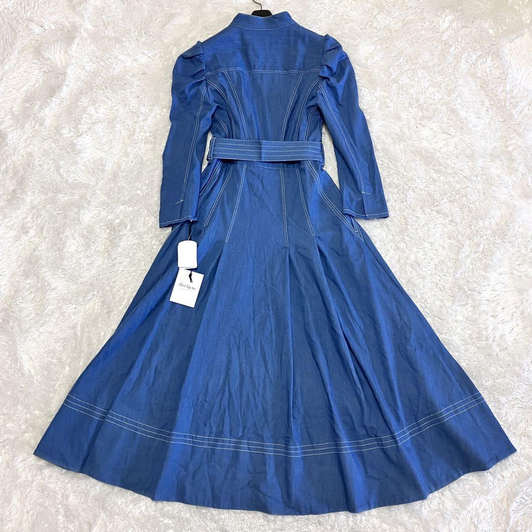 新品 未使用 Denim-Trimmed Volume Sleeve Dress