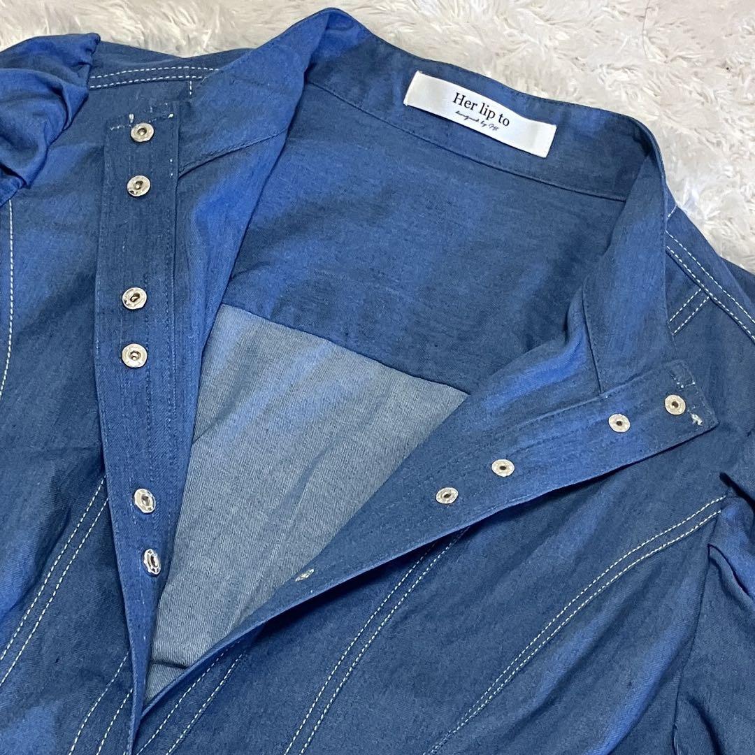 新品 未使用 Denim-Trimmed Volume Sleeve Dress