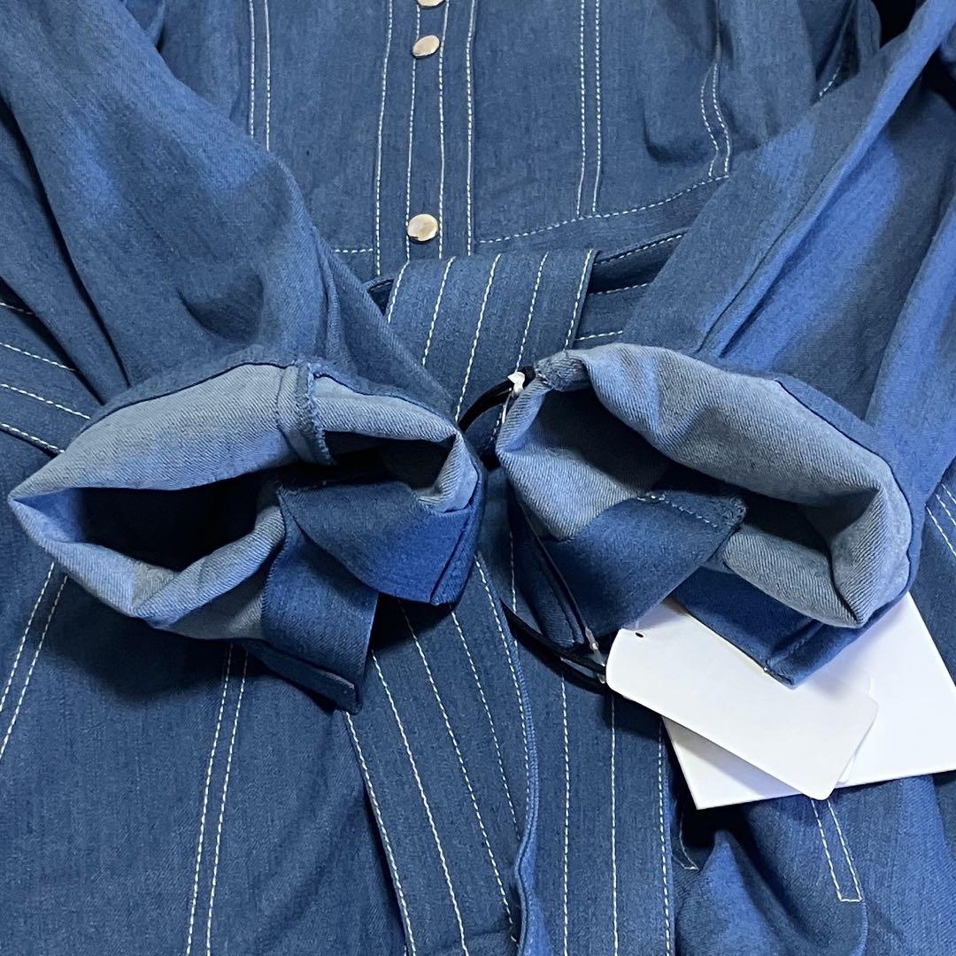 新品 未使用 Denim-Trimmed Volume Sleeve Dress