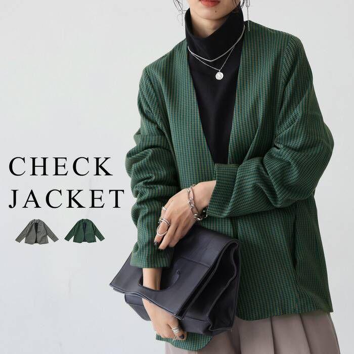 新品 antiqua ノーカラーチェックジャケット 完売品