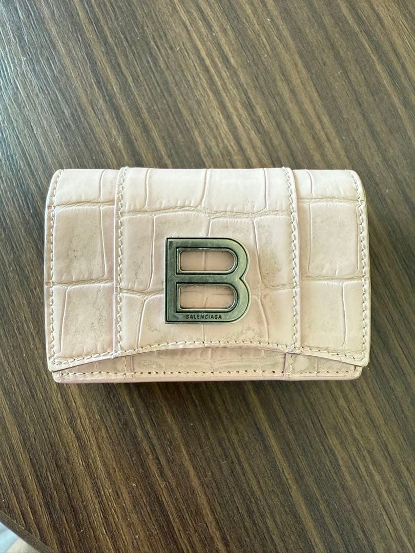 BALENCIAGA ピンク クロコ型押し 三つ折り財布