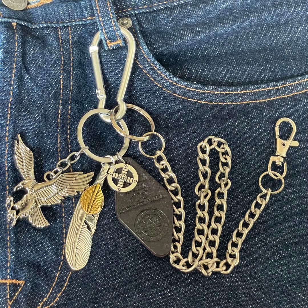 ウォレットチェーン イーグル フェザー 革タグ アメカジ キーチェーン
