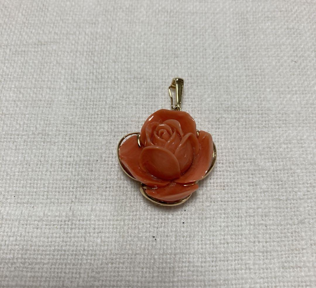 重文大好き★美品 NOJESS K10 珊瑚 サンゴ 薔薇 バラ チャーム 薔薇 珊瑚 ペンダントトップ 美品 （NOJESS - 【美品