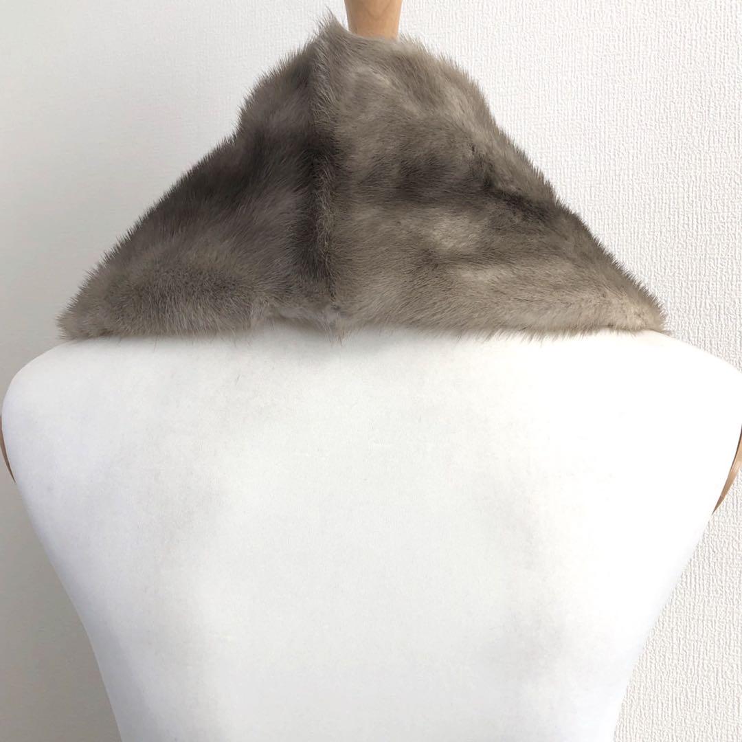 美品 毛皮 ミンク リアルファー マフラー ストール グレー