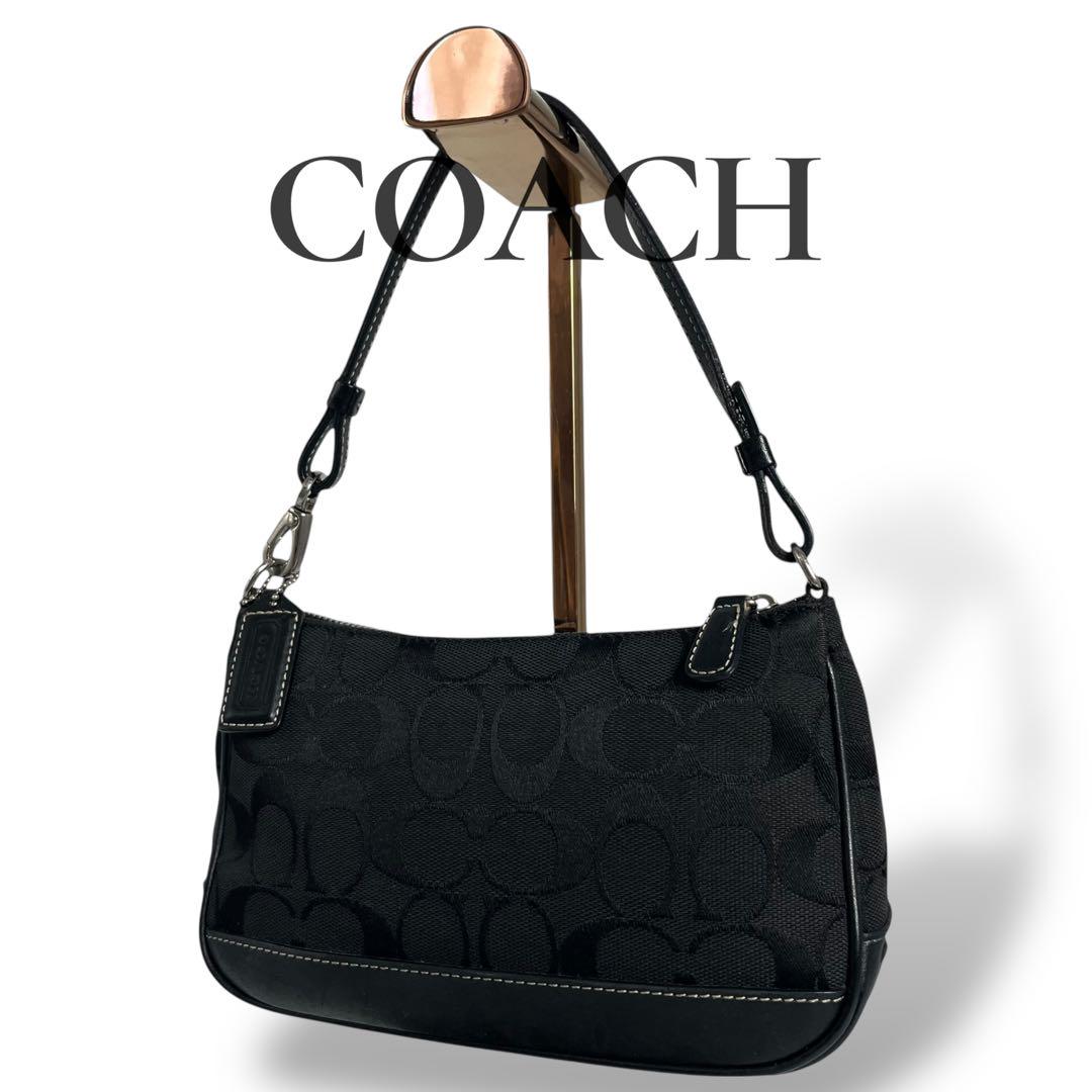 【美品】 COACH コーチ ハンドバッグ レザー シグネチャー 肩掛け 黒 良品 コーチ ハンドバッグ ポーチ 肩掛け シグネチャー