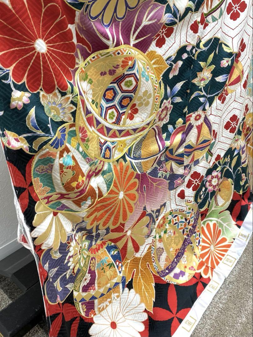 ブランド振袖 岡重 仮絵羽 金駒 金彩 紋意匠 正絹 未仕立て品 八掛付き