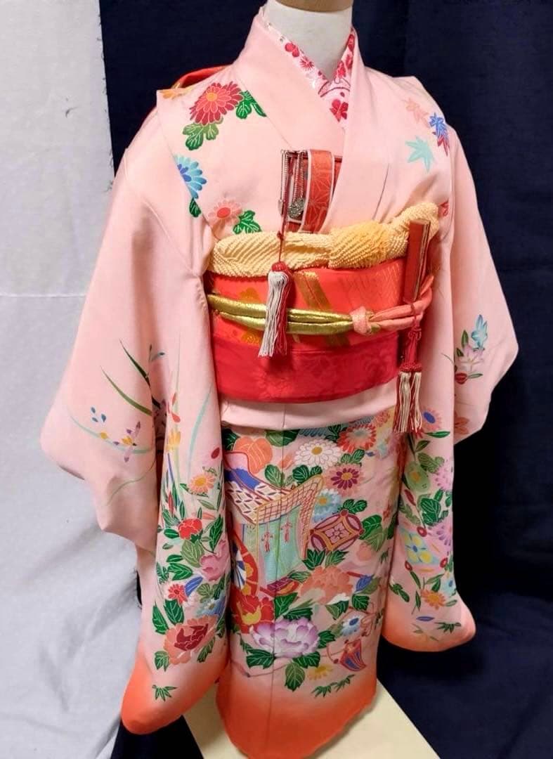5歳　女の子　正絹着物　袋帯　長襦袢　小物セット　 18ー1
