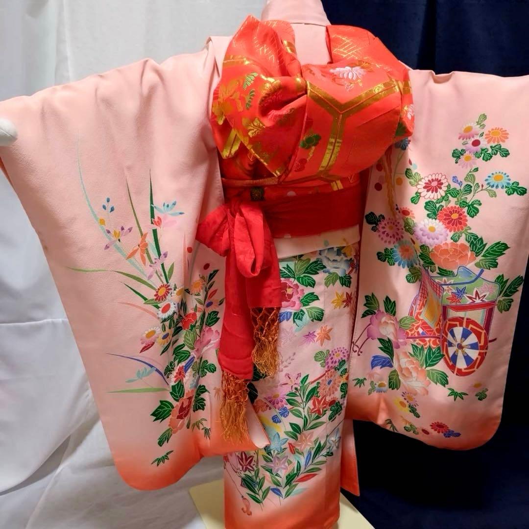 5歳　女の子　正絹着物　袋帯　長襦袢　小物セット　 18ー1