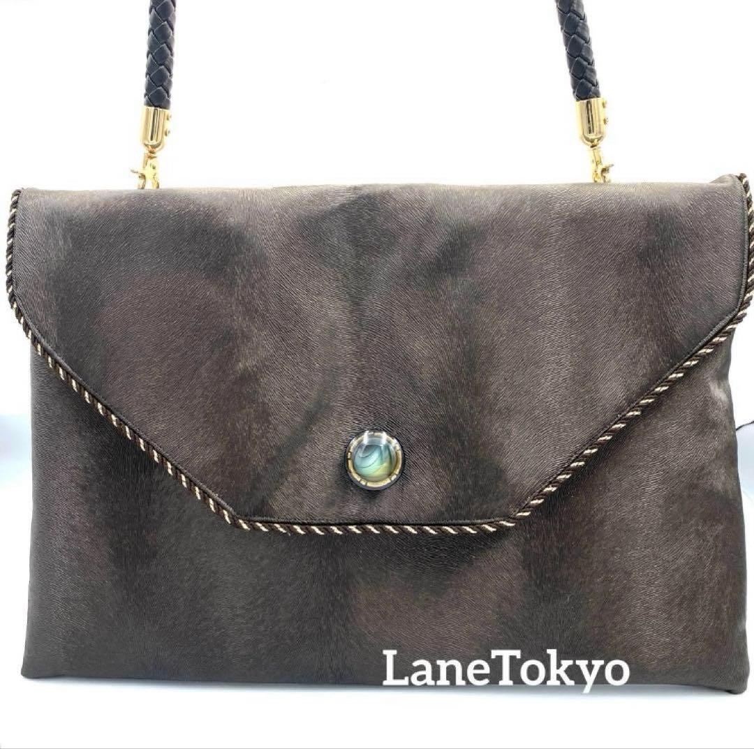 帯と合皮リメイクバッグ　ダークブラウン　クラッチ&ショルダー2way A4サイズ