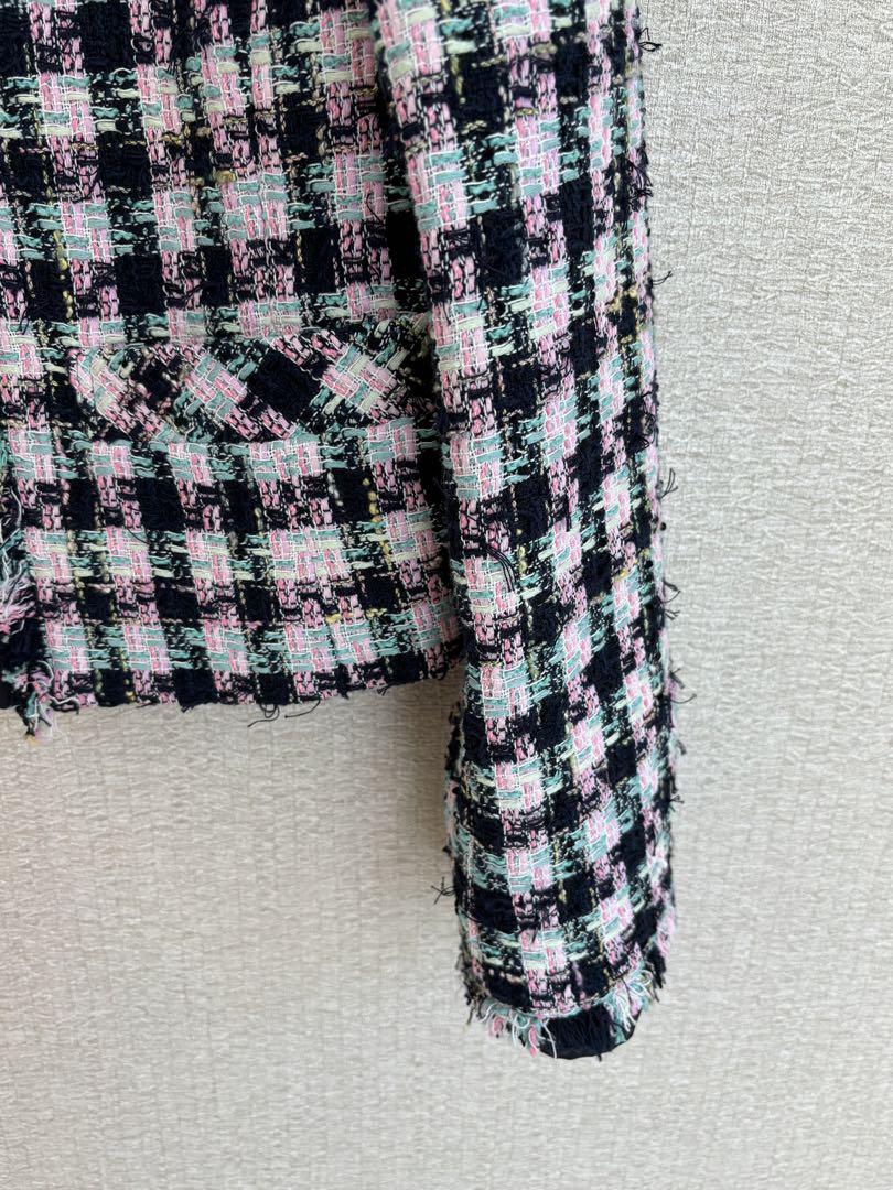 ANAYI 2023 LINTON チェックツイードノーカラージャケット 38