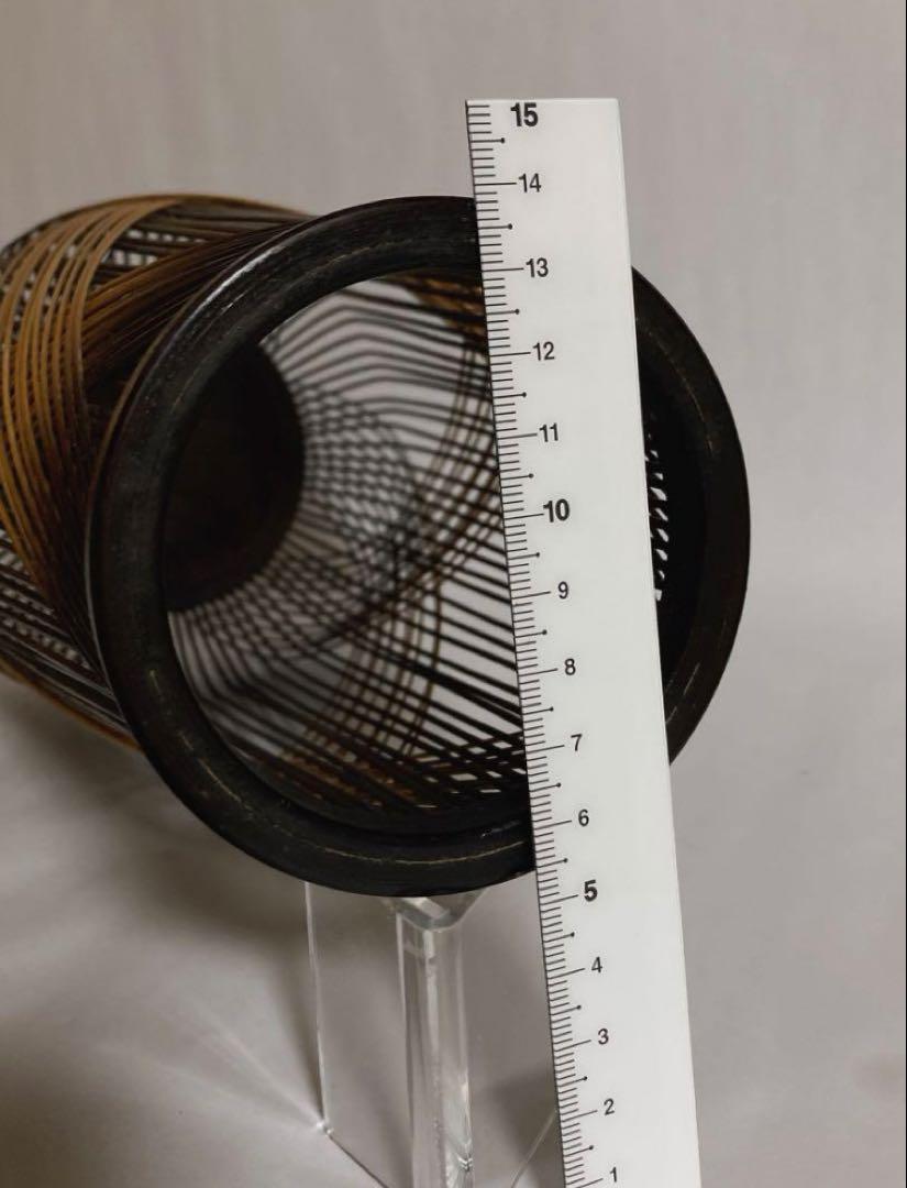 匿名発送 駿河竹千筋細工 花器 定価24,750円 登龍 花台付 竹籠 花瓶
