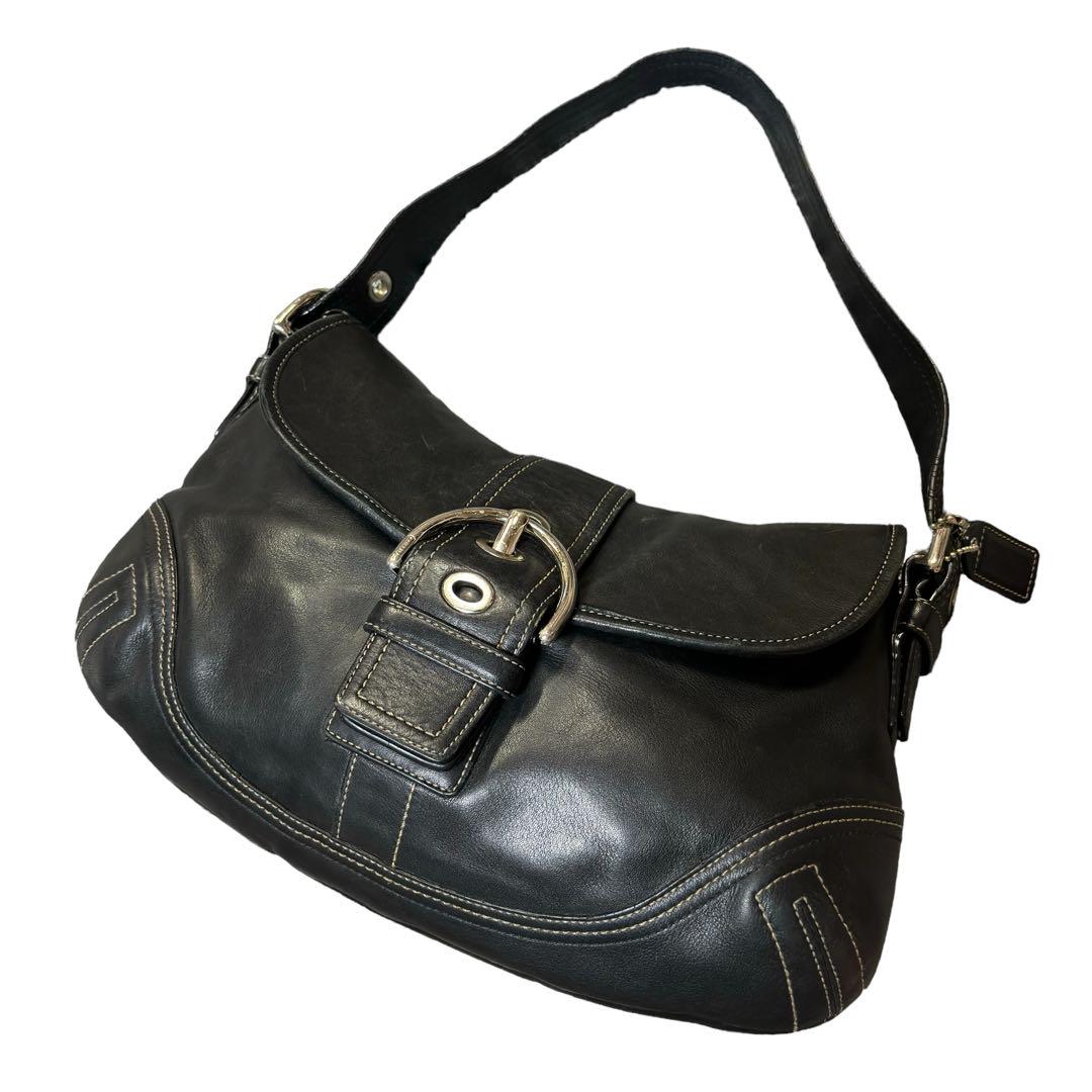 美品】coach コーチ ワンショルダー バッグ ブラック シグネチャー