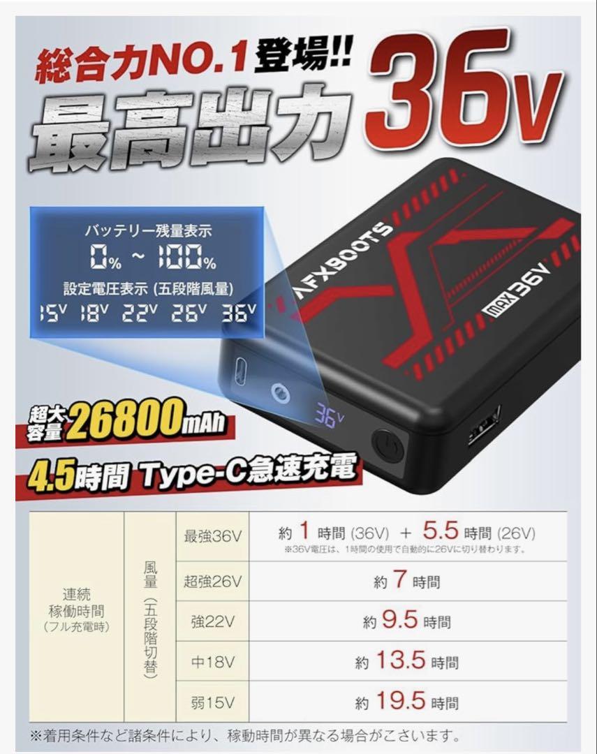 [NAFUAIR] 史上最高 36V超高出力 2025最新ファンバッテリーセット