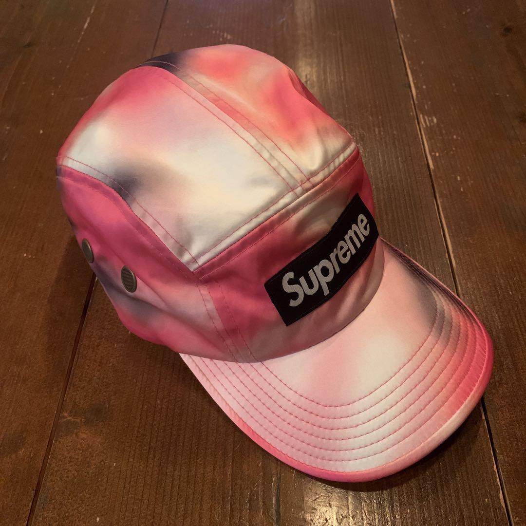 美品Supreme サテンピンクカモキャンプキャップ シュプリームBoxlogo