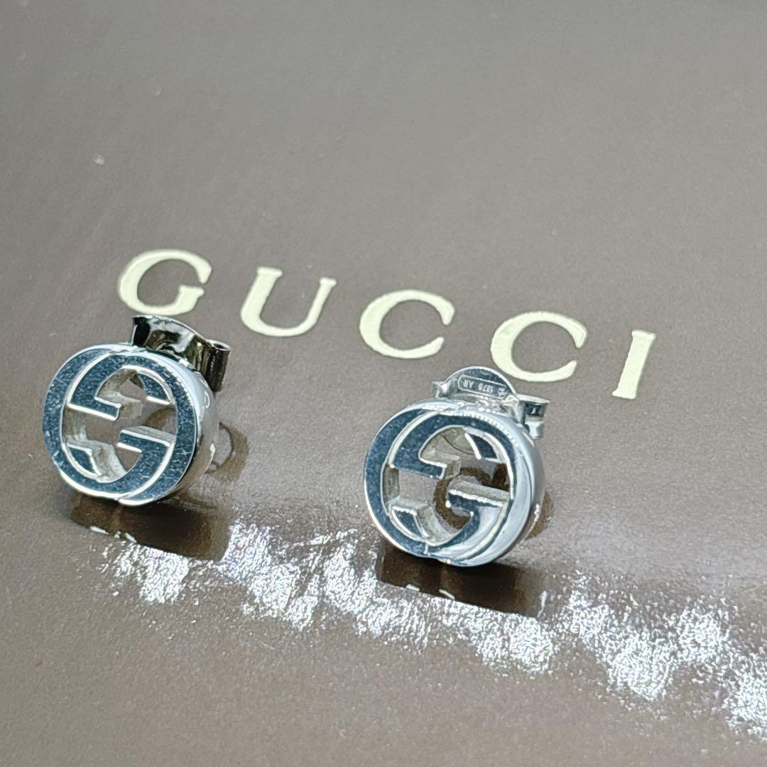 【美品】 GUCCI グッチ シルバー インターロッキングG ピアス