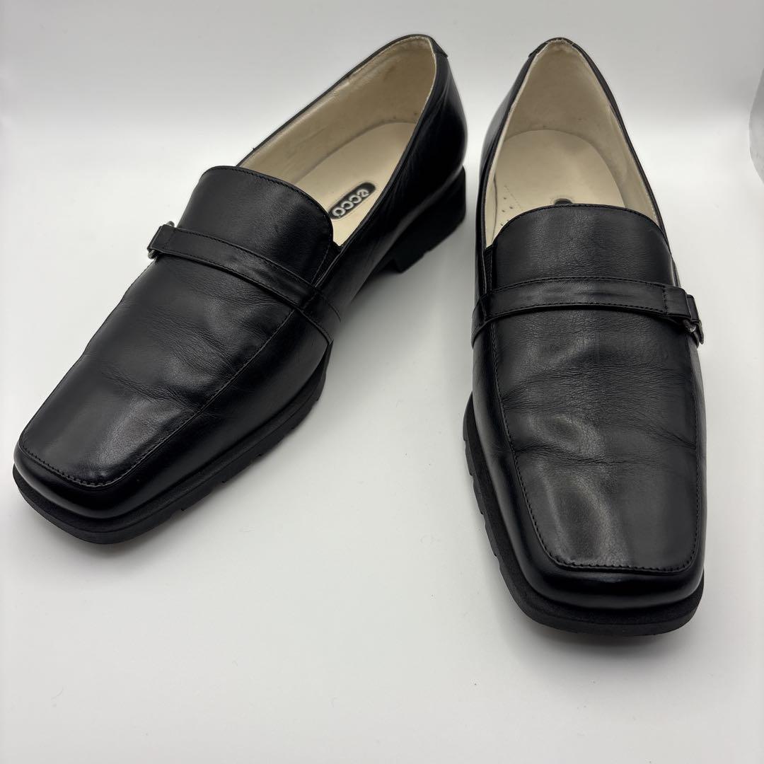 【極美品】エコー グレインレザー クロコ スクエアトゥ ブラック ローファー ecco エコー ブラックレザー ローファー スクエアトゥ - メルカリ