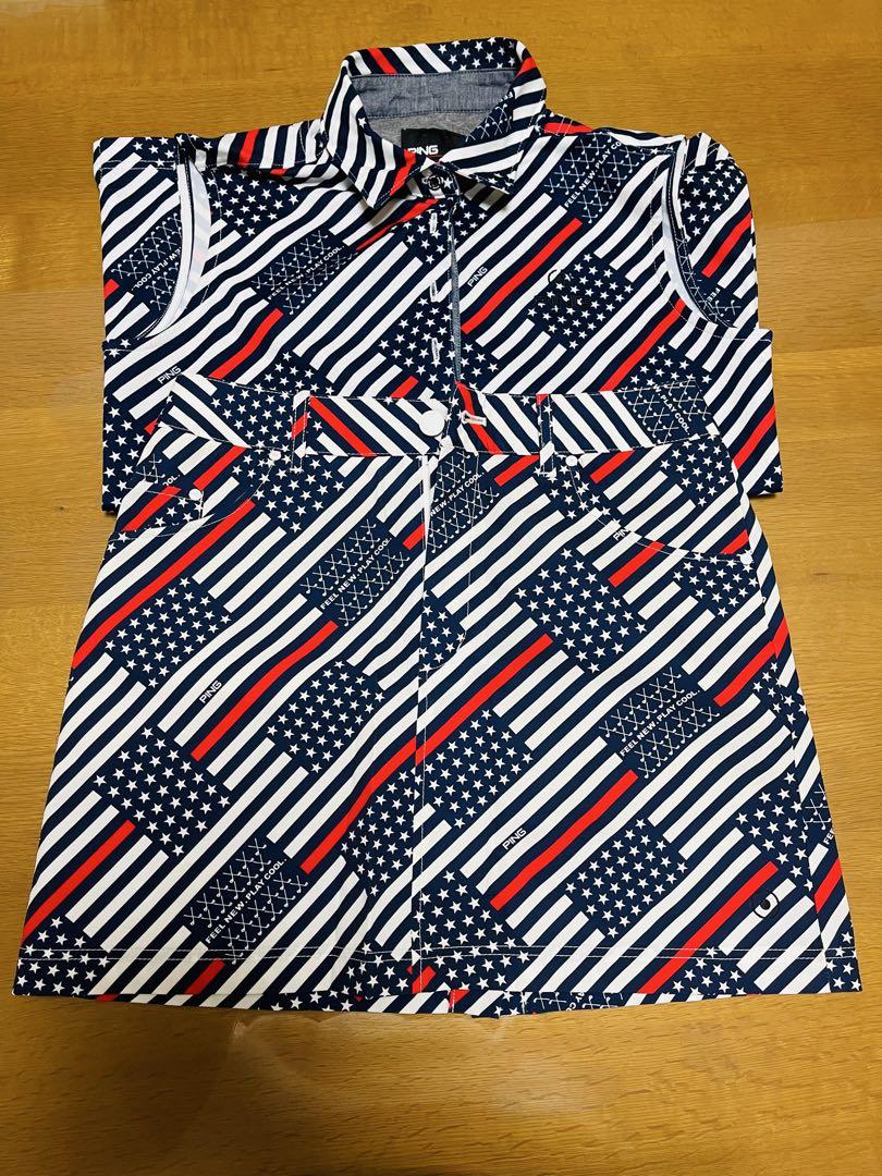 PING アメリカ国旗柄セットアップ シャツ（M）・スカート（S