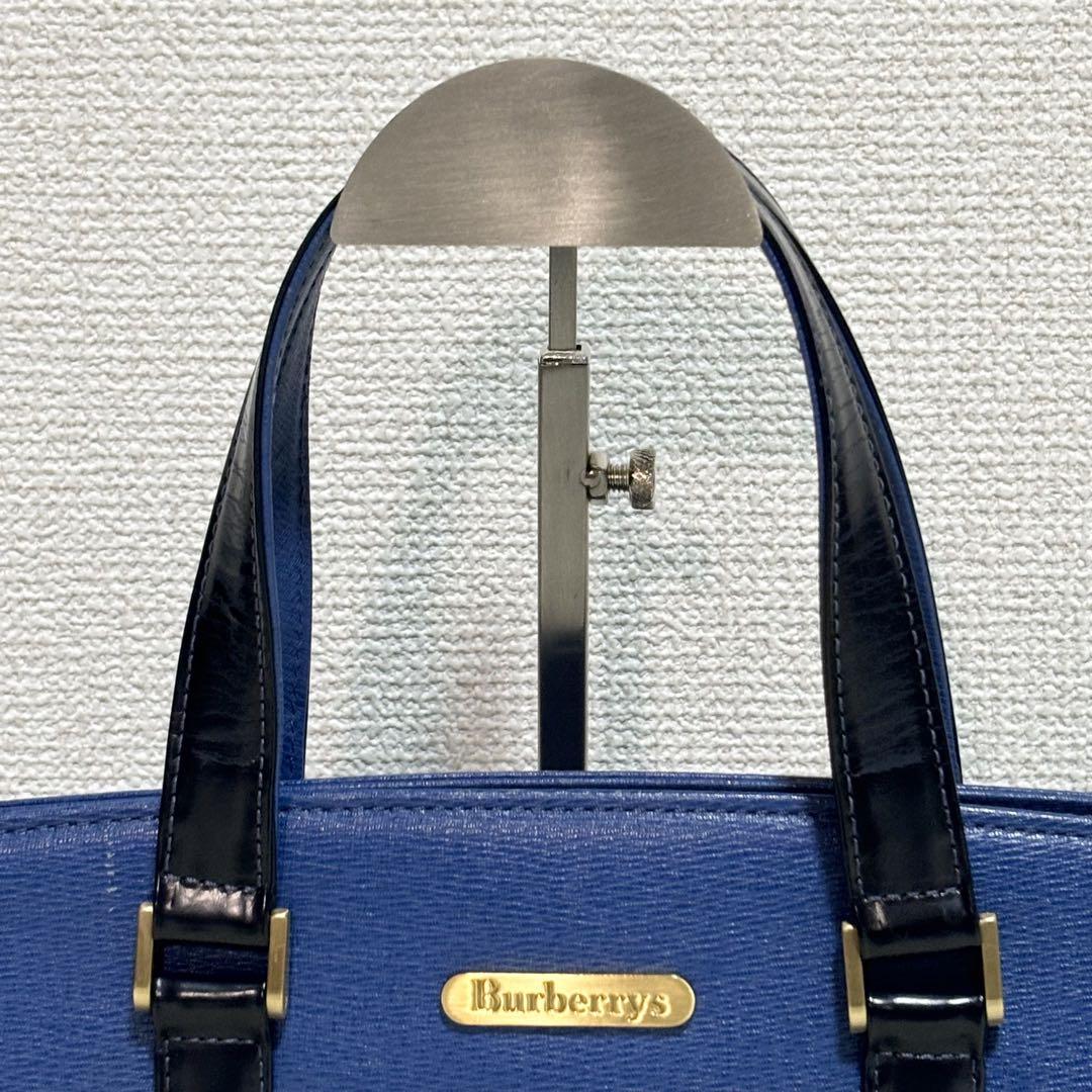 状態考慮の為特価✨バーバリーズ ハンドバッグ ブルー ノバチェック ゴールド金具