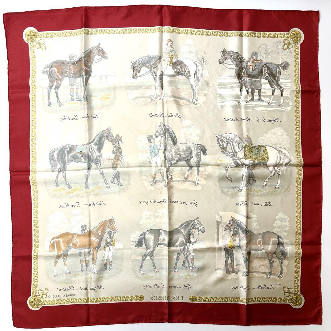 エルメス　シルク　カレ90 スカーフ　レッド　LES ROBES