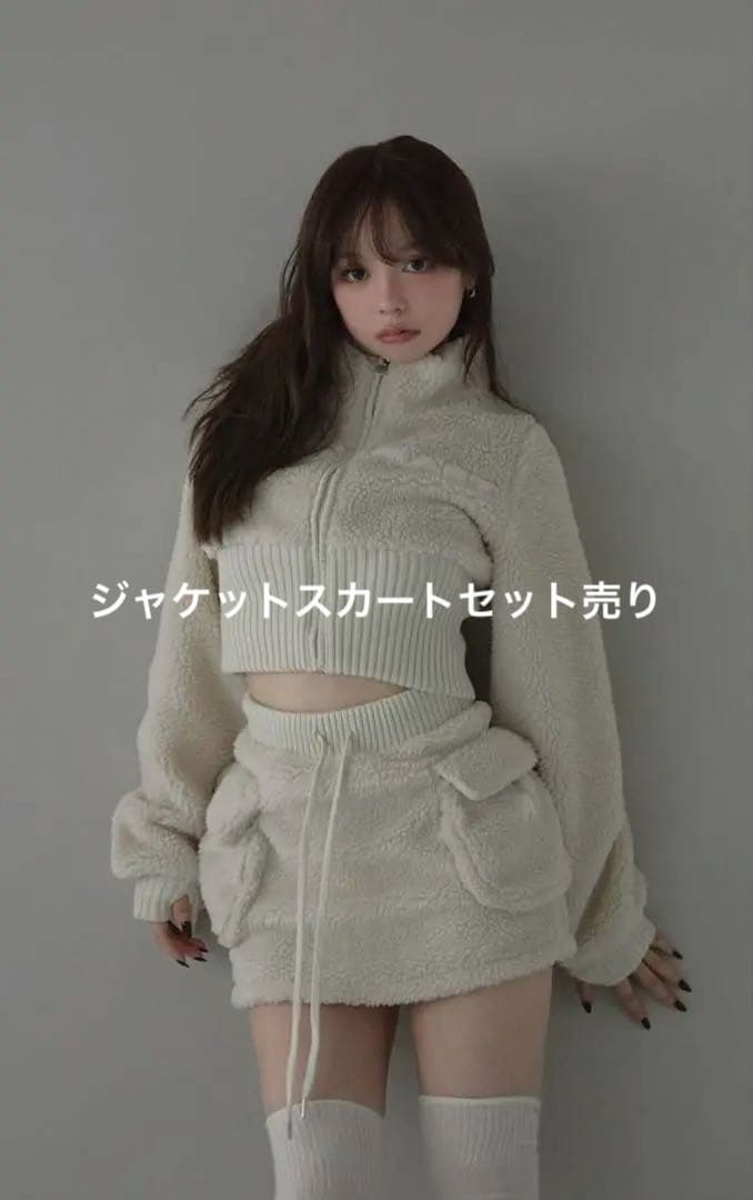 andmary Fluffy zip up jacket skirt ivory SIZE ANDMARY