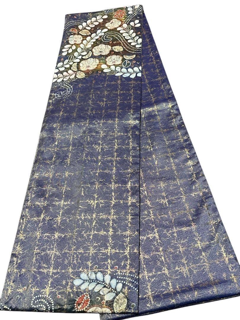 A43美品洒落袋帯　辻が花　お太鼓柄　紫藍作者物　正絹 A43美品洒落袋帯 辻が花 お太鼓柄 紫藍作者物 正絹 - メルカリ