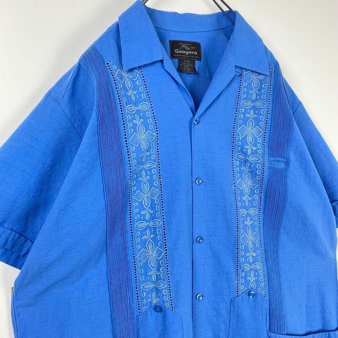 完成品 ヴィンテージ 高級 豪華刺繍 麻 リネン キューバシャツ