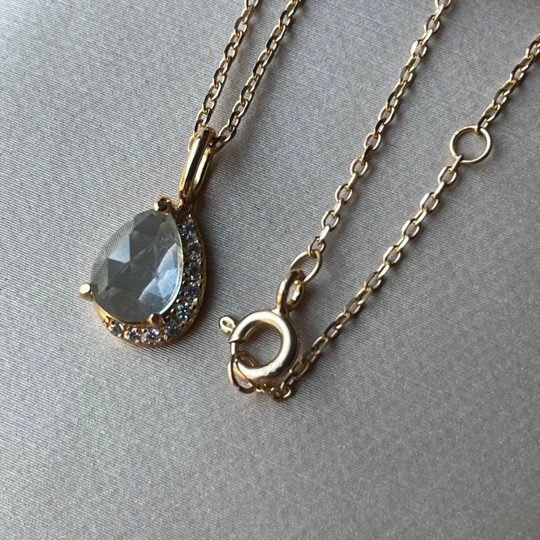 梅雨 雫 ローズカット スカイブルートパーズ 一粒 ドロップ ネックレス