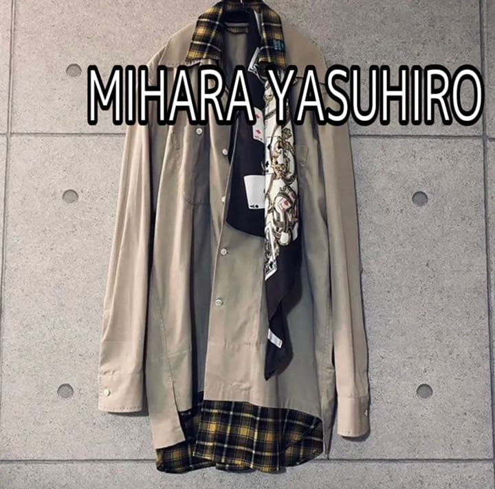 ミハラヤスヒロ 19AW レイヤード チェック ドッキング スカーフ シャツ