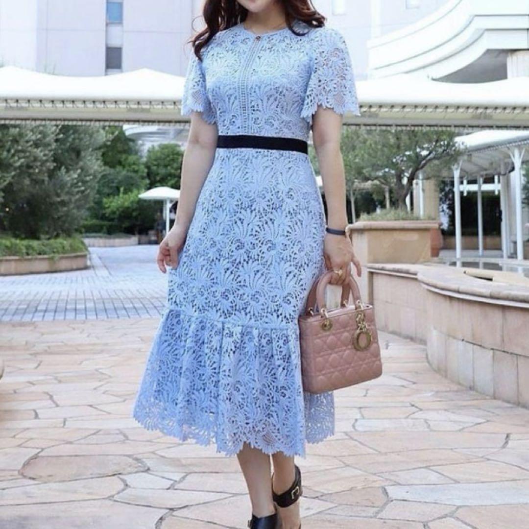 美品♡セルフォード リーフレース ワンピース サックス CELFORDブルー Sワンピース