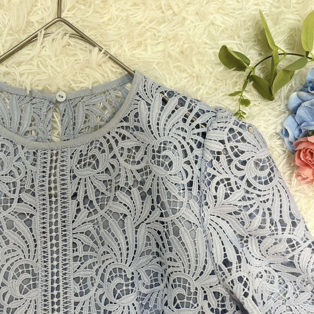 美品♡セルフォード リーフレース ワンピース サックス CELFORDブルー S