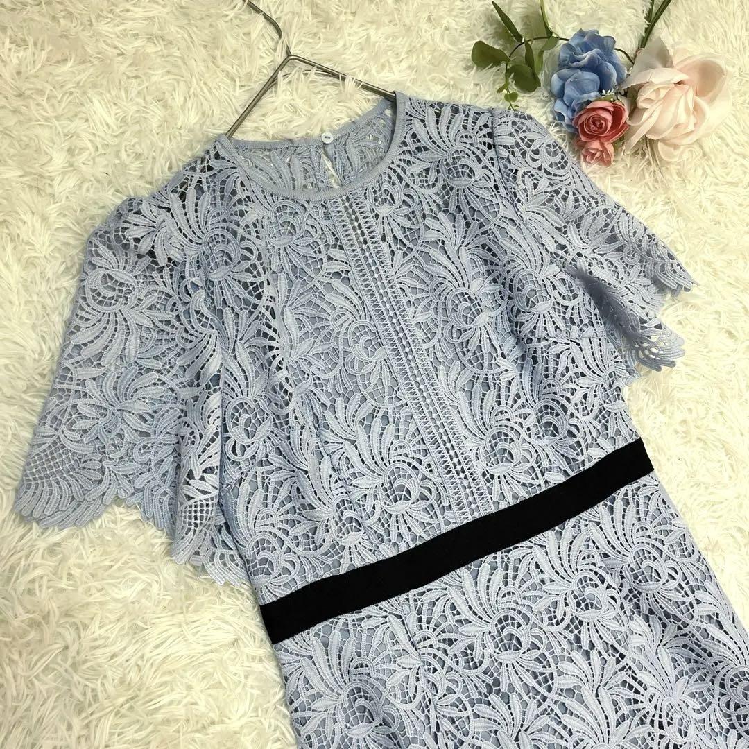 美品♡セルフォード リーフレース ワンピース サックス CELFORDブルー S