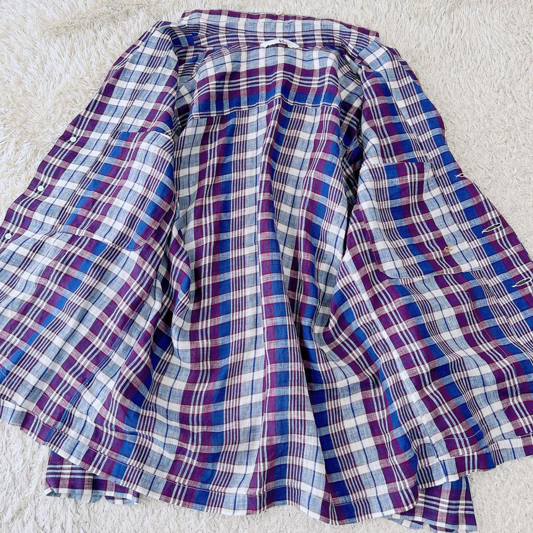 45R★極美品★リネンガーゼマドラスジャケット★ピュアリネン★パープル系