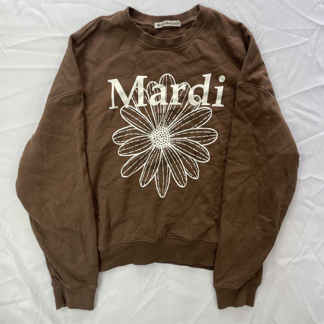 $ Mardi Mercrediブラウンフラワープリント クルーネックトレーナー