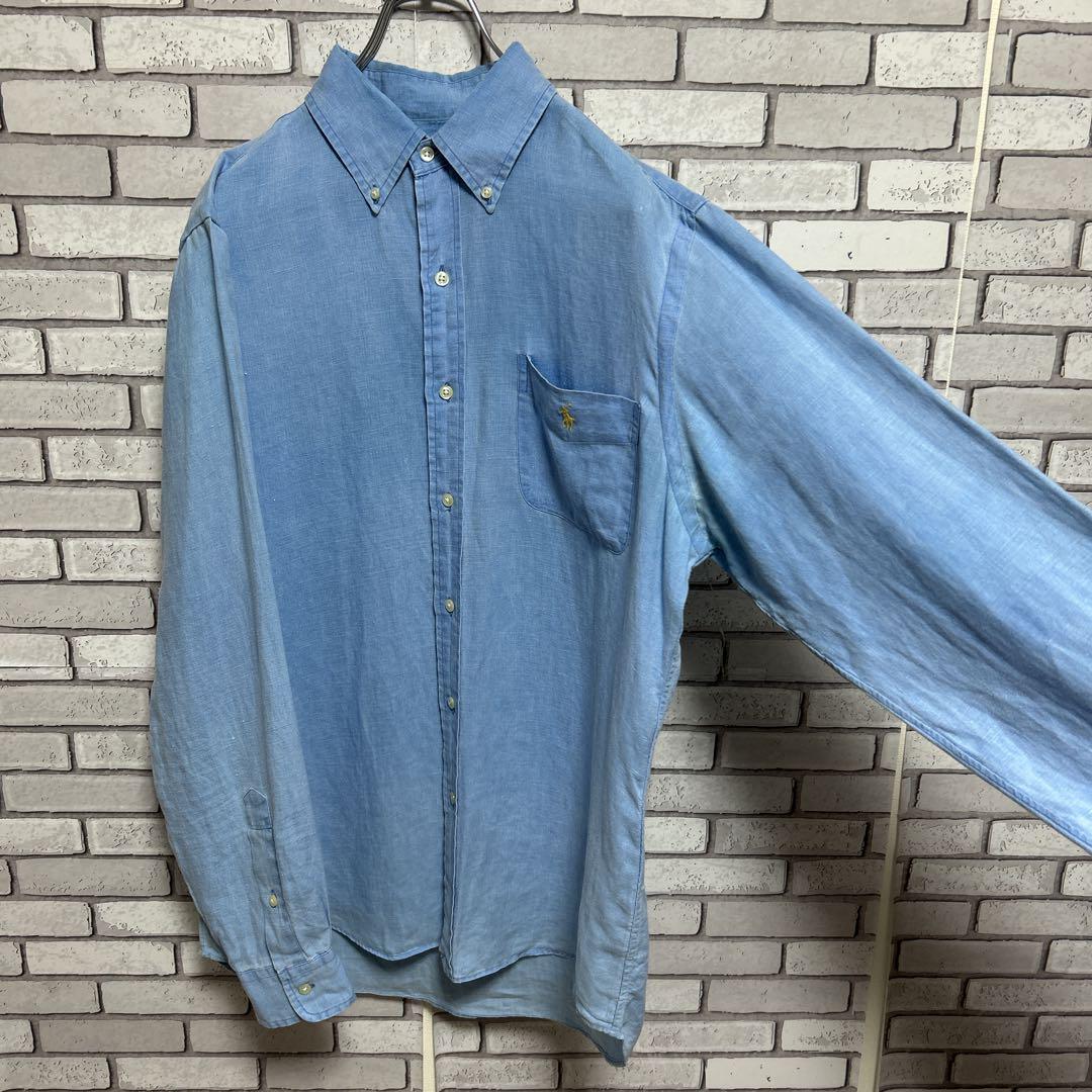 RALPH LAUREN☆ボタンダウンシャツ 刺繡ロゴ ライトブルー M