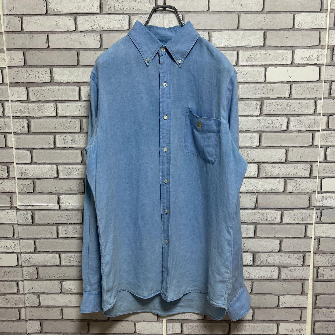 RALPH LAUREN☆ボタンダウンシャツ 刺繡ロゴ ライトブルー M