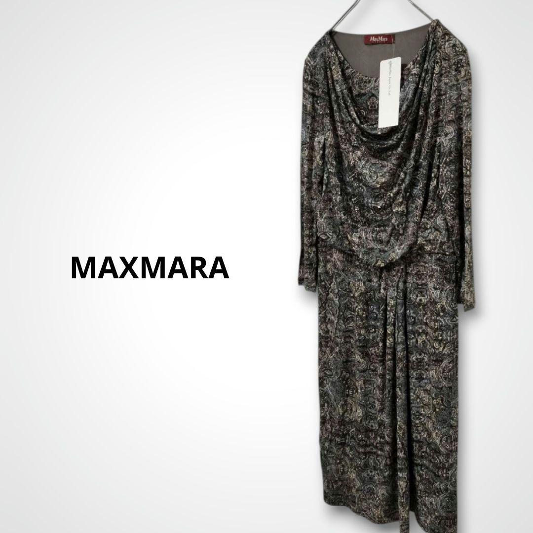 MAXMARA ドレスワンピース ペイズリー総柄 ドレープ S