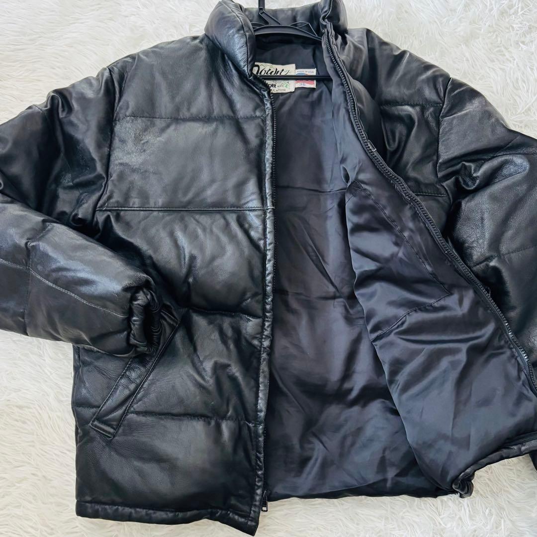 ショット ラムレザー 本革 ロゴ総柄裏地ダウンジャケットS・SCHOTT