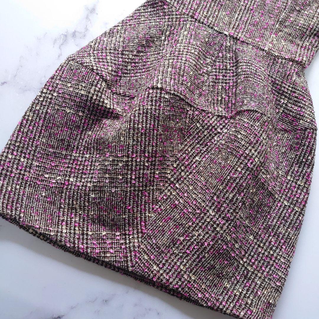 19AW ヨーコチャン ミックスツイード バルーン ワンピース ピンク 36