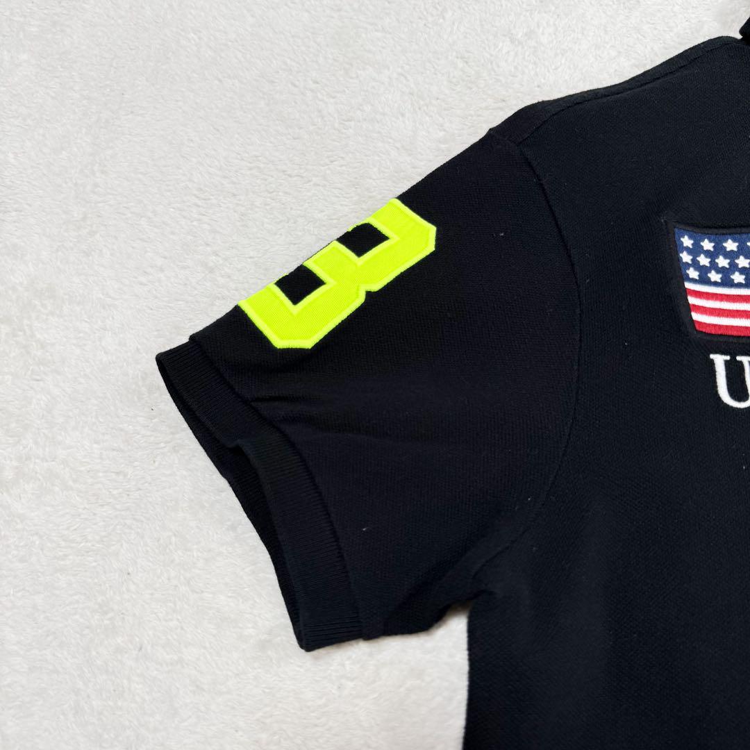 美品 ポロラルフローレン ポロシャツ USA 星条旗 ビッグポニー ブラック S