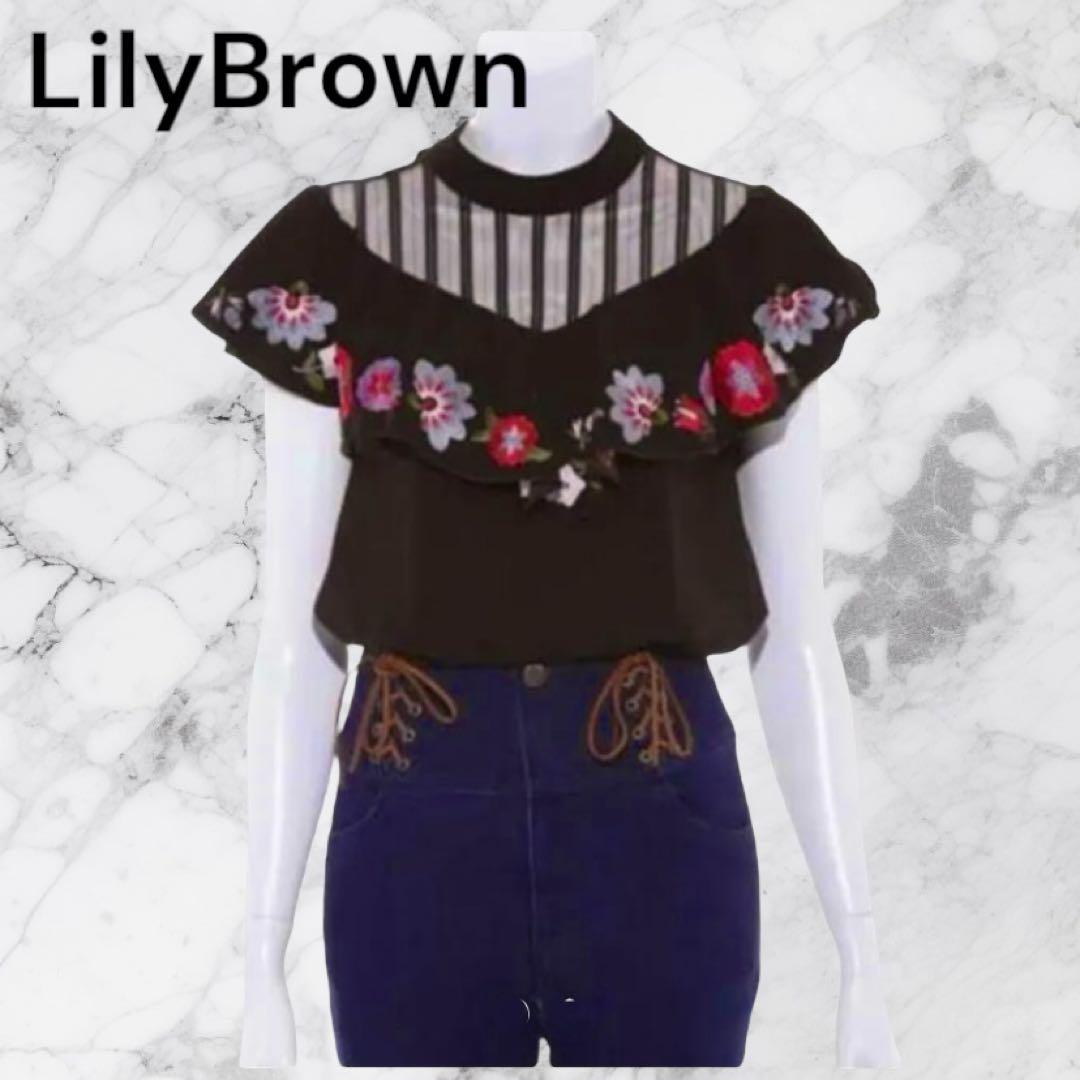 LilyBrown リリーブラウン　刺繍ブラウス　花柄　シースルー　リボン