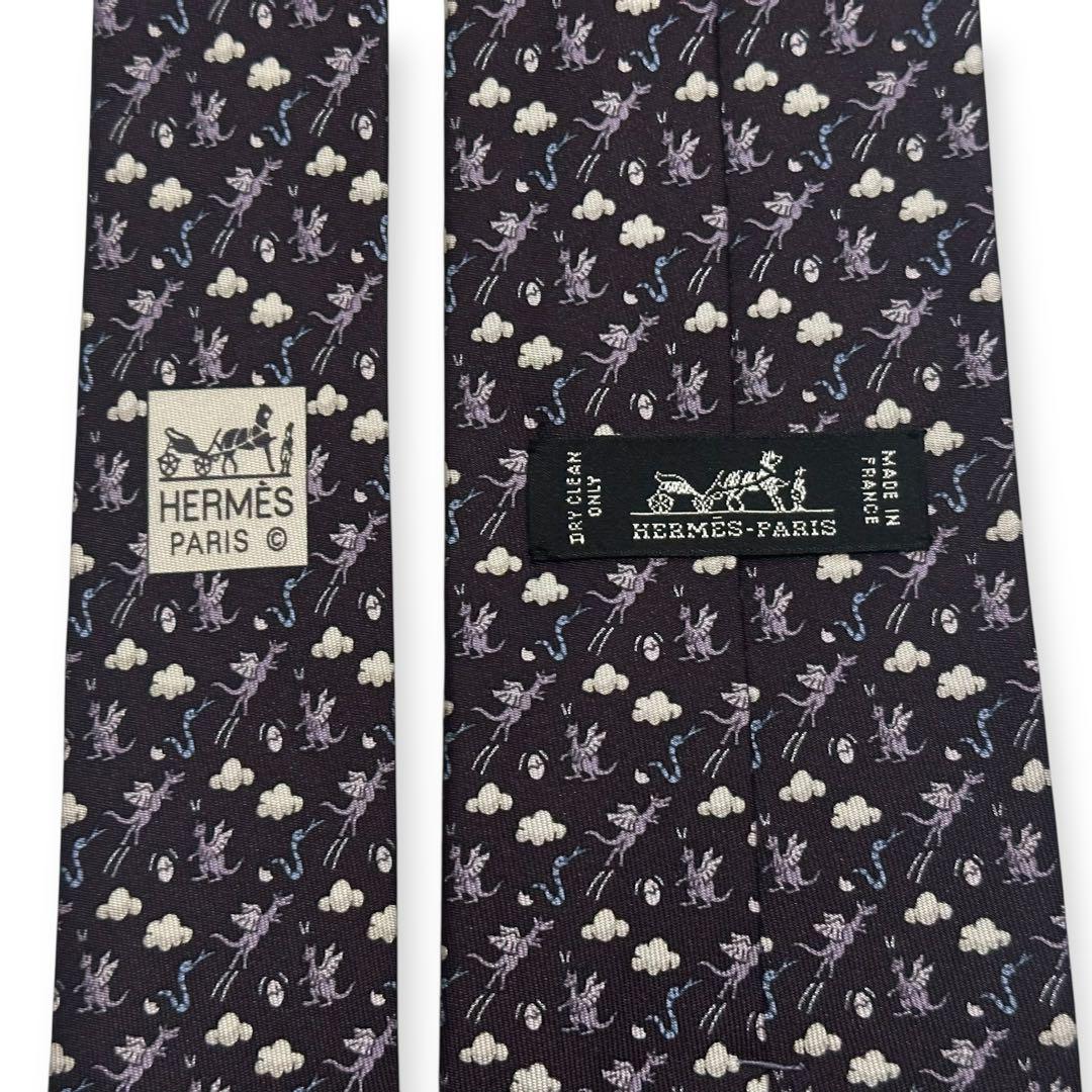 極美品✨HERMES ネクタイ エルメス ドラゴン アニマル 可愛い
