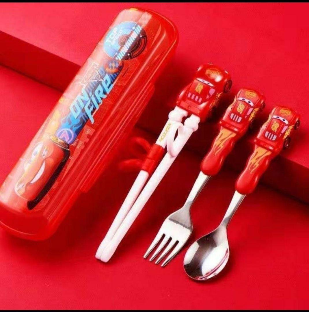 新品ディズニー【カーズ】子供お食事4点セットトレーニング箸＋ スプーン＋フォーク