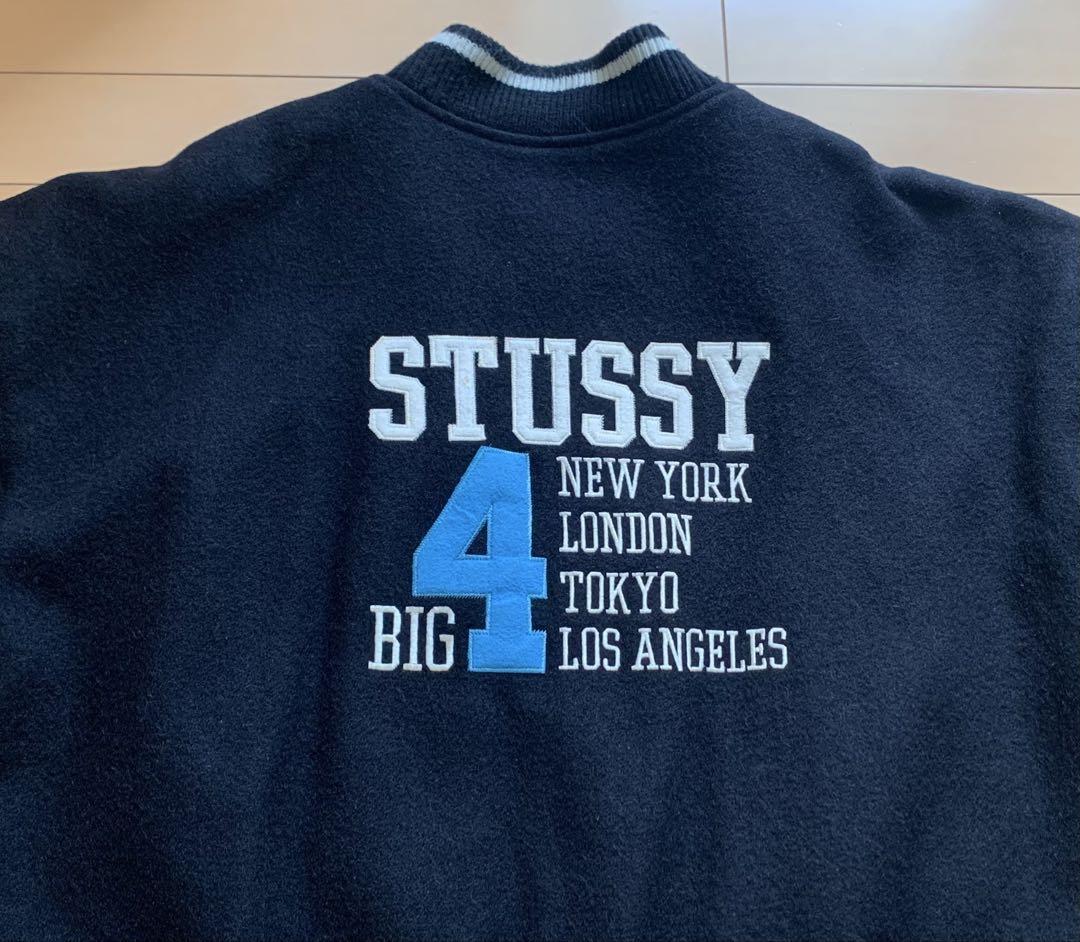 90s STUSSY ステューシー ブラック BIG4スタジャン 当時物 L