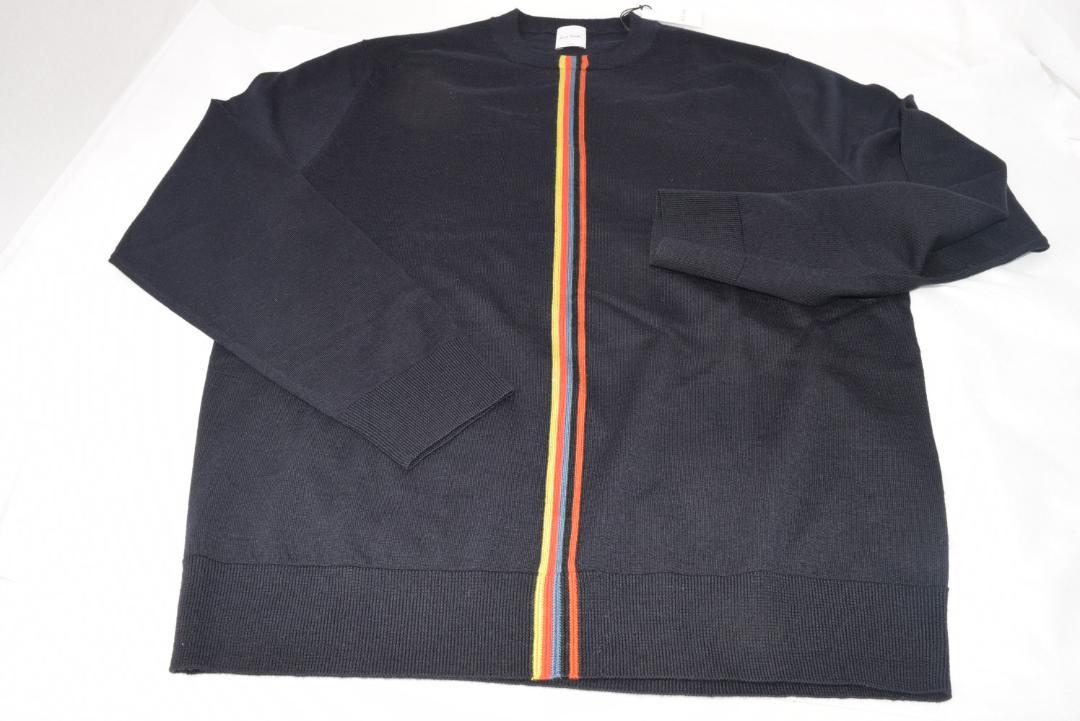 新品☆Paul Smith マルチストライプ クルーネック ニット☆黒☆L