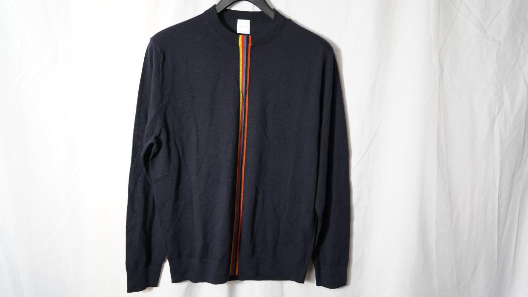 新品☆Paul Smith マルチストライプ クルーネック ニット☆黒☆L